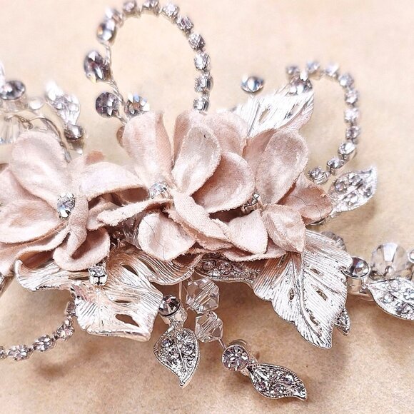 Flowers and Leaves Rhinestone Crystal Hair Clip Formal Bridal Accessory - Picture 13 of 14